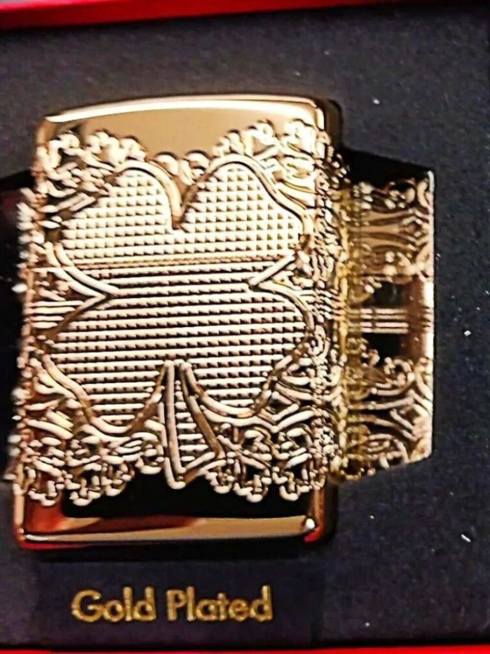 Armor Gold Plated Multi Sided Deep Carved Lucky Clover Zippo Lighter